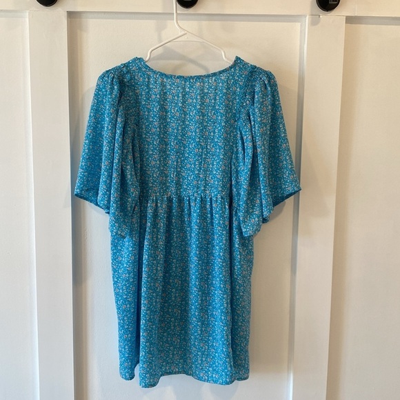 MITTOSHOP bright blue tunic v-neck blouse - Picture 8 of 11